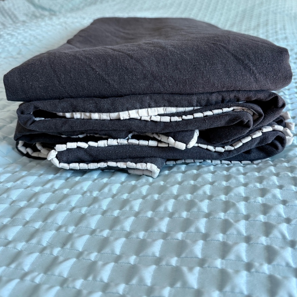 Dransfield & Ross Lancaster Linen Blend Duvet Cover Raven Full Queen Ivory Trim - Picture 5 of 14